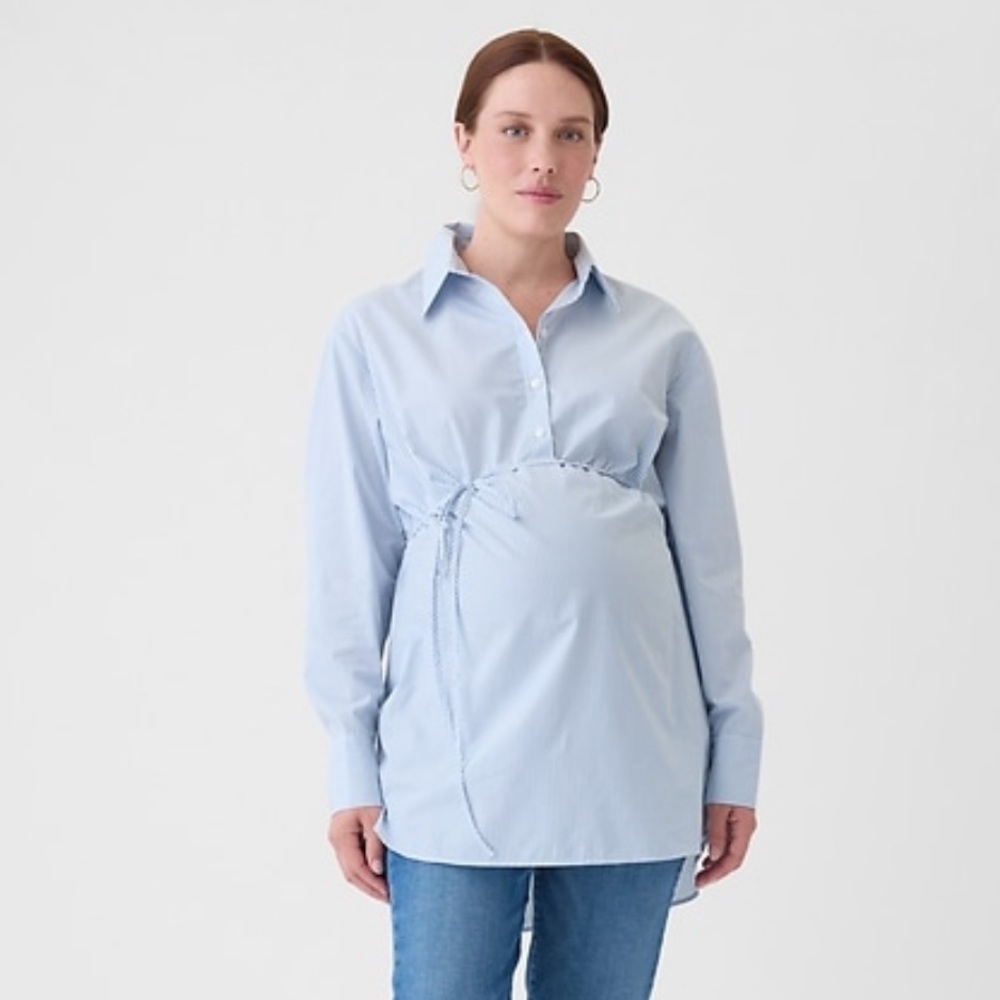 GAP Maternity Popover Shirt - Light Blue Stripe